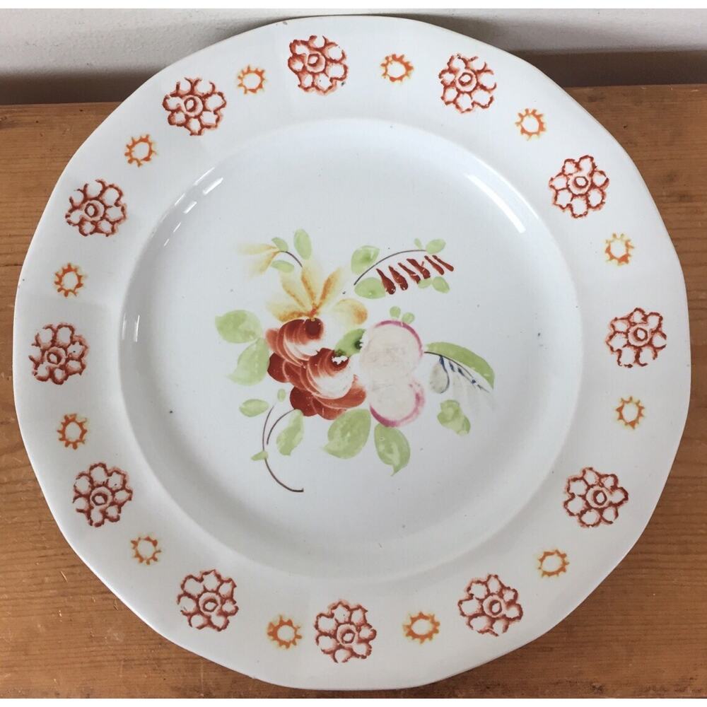 Vtg Antique Imperial Stone Ironstone Porcelain Floral Handpainted Plate 9.25"